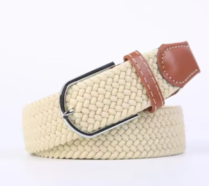 Unisex Elastic Stretch Mesh Belt Cream With Brown Trim 120cm