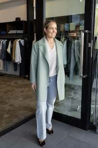 Harris Wharf Sage Green Light Pressed Wool Short Trench