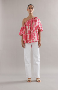 Caitlin Crisp: Caitlin Crisp Pink Abstract Silk Emmie Blouse