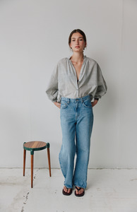 Mahsa: Mahsa Charcoal  Crafted Pin Stripe Everyday Blouse