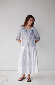 Mahsa: Mahsa Pinstripe Fine Heritage Stripe Bon Ruffle Blouse