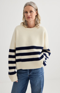 Womens New Arrivals: Laing Ivory + Midnight Oversized Stripe Crew