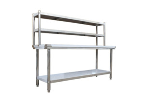 Stainless steel workbench 600mm Deep bench 2 tier + Overbench 2 shelves, Multipl&hellip;