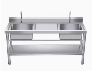 Stainless Steel Commercial Kitchen Worktop Left & Right sink Bench & Splashback &hellip;