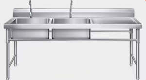 Stainless Steel Sinks: Stainless Steel Freestanding Right or Left double-Sink with bench + splash back 1800*600*900mm