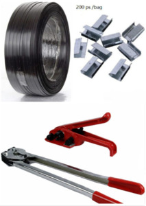 Accessories: PET Strapping set includes strapping, tensioner, crimps and crimper