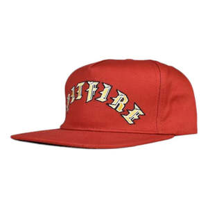 Accessories Clearance: Spitfire Old E Arch Snapback Hat - Dark Red/Yellow
