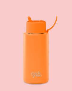 Frank Green Neon Orange Ceramic Reusable Bottle with Flip Straw Lid 1,000ml (34oz)