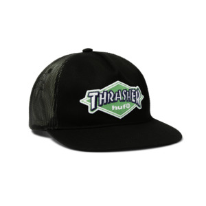 Thrasher: Huf X Thrasher Logo Twill Trucker - Black