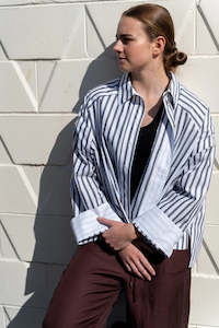 shirts: Classic Cropped Viv Shirt-Black/White Stripe