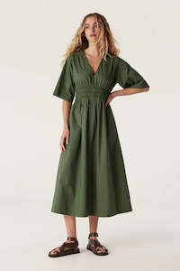 Cable Melbourne: Bella Poplin Dress-Moss Green