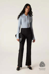 Cable Melbourne: Superfine Rib Polo Cardigan-Ice Blue