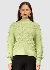 The Wolf Gang: Besito Pom Pom Knit-Pale Lime