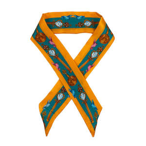 Ilona Tambor: The Mysterious Lion King Silk Gold-Teal Ribbon Scarf
