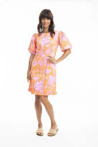 Orientique: Layla Bubble Sleeve Dress-Orange