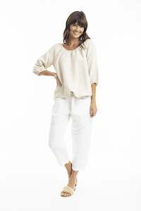 Orientique: Linen Top Gather Neck