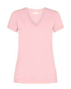 Mos Mosh: Arden Organic V SS T Shirt-Silver Pink