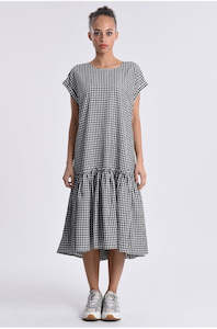 Vichy Print Dress-White/Black