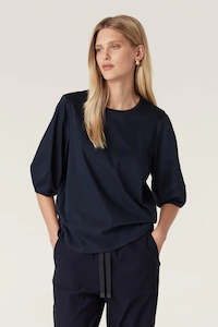 Pima Lantern Sleeve Top-Navy