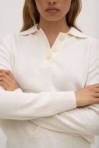 Knitwear: Annabelle Wool Cashmere Knit Polo-Cream