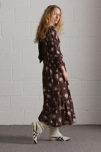 Ruby Shirred Midi Dress-Chocolate