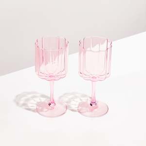 Wave Wine Glasses x 2-Pink