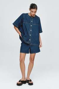 Short Sleeve Seam Shirt-Classic Blue