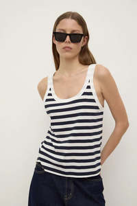 Assembly Label: Adria Stripe Jersey Tank-White/Navy Stripe