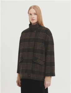 Frontpage: Plaid Wool Mix Jacket-Dark Grey