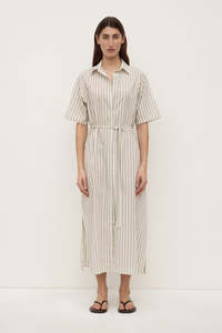 Frontpage: Ria Stripe Midi Shirt Dress-Cream/Smoke