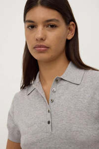 Tops: Sloane Cotton Cashmere Polo-Grey Marle