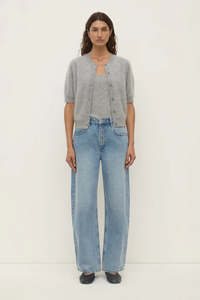 Carina Wool Short Sleeve Cardigan-Grey Marle
