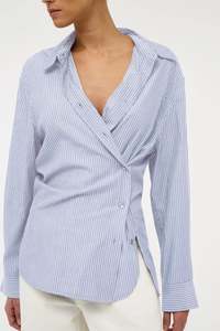 Mirage Drape Shirt-French Navy Stripe