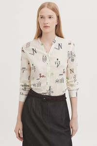 Cross Stitch Print Basic Shirt-Ecru