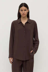 Betty Silk Long Sleeve Shirt-Ganache