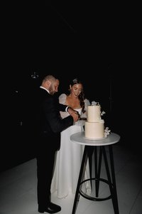 Products: Round Bar Leaner - Black/White Hire - Wedding Hire + Events Truly Yours