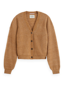 MAISON CORE FUZZY RELAXED CARDIGAN-TOBACCO