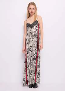 DENNY ROSE LONG PRINTED SATIN DRESS