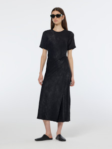 SCOTCH & SODA CRUSHED SATIN WRAP DRESS-BLACK