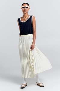 KAREN WALKER SUNRAY PLEATED SKIRT-CREAM
