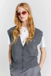 On Sale 1: KAREN WALKER MINA BUTTON UP CASHMERE VEST-CHARCOAL