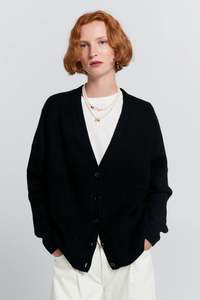 KAREN WALKER BESSIE CASHMERE CARDIGAN-BLACK