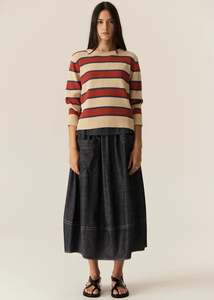 Pol: POL JULES STRIPE KNIT-PEBBLE/RED