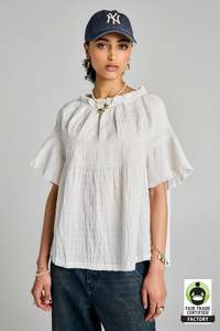 KAREN WALKER THEIA SMOCKED BLOUSE-WHITE/WHITE