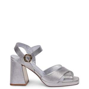 Spring 2025: MISS WILSON PENELOPE HEEL-SILVER LIZARD CALF