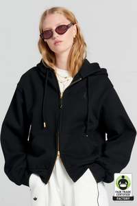 KAREN WALKER RUNAWAY GIRL CROPPED OVERSIZED HOODIE-BLACK
