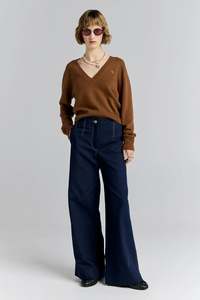 KAREN WALKER CHEVALIER PANTS-NAVY