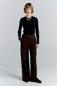 Pants: KAREN WALKER CHEVALIER PANTS-CHOCOLATE