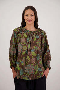 Briarwood: BRIARWOOD ANNABELLA TOP-BROWN FLORAL