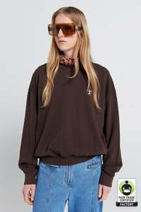 Sun Shades: KAREN WALKER RUNAWAY GIRL ORGANIC COTTON CREWNECK SWEATER-CHOCOLATE BROWN